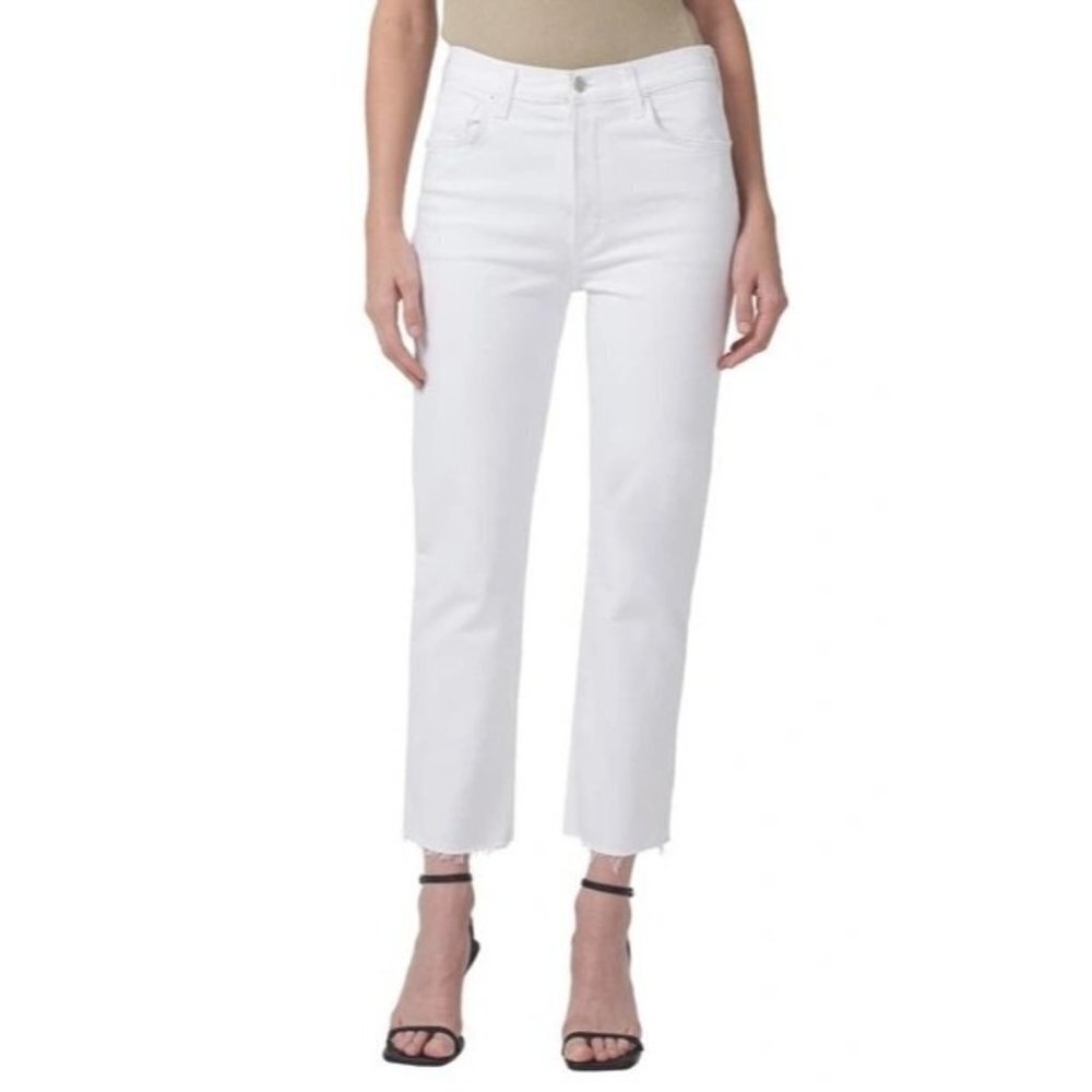 Citizens of Humanity Daphne High-Rise Raw Hem Cropped Jeans White Women Size 33‎